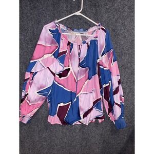 Perch by Blu Pepper Women's Abstract Long Sleeve Pullover Blouse Size‎ 1 XL